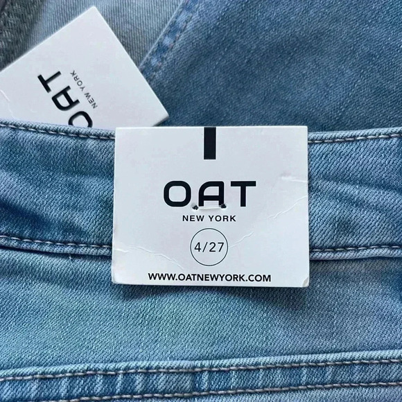 OAK New York Front Slit Denim Midi Skirt Size 4/27 NWT Raw Hem High Waist - Picture 7 of 10